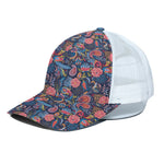 Boho Paisley Pattern Print White Mesh Trucker Cap