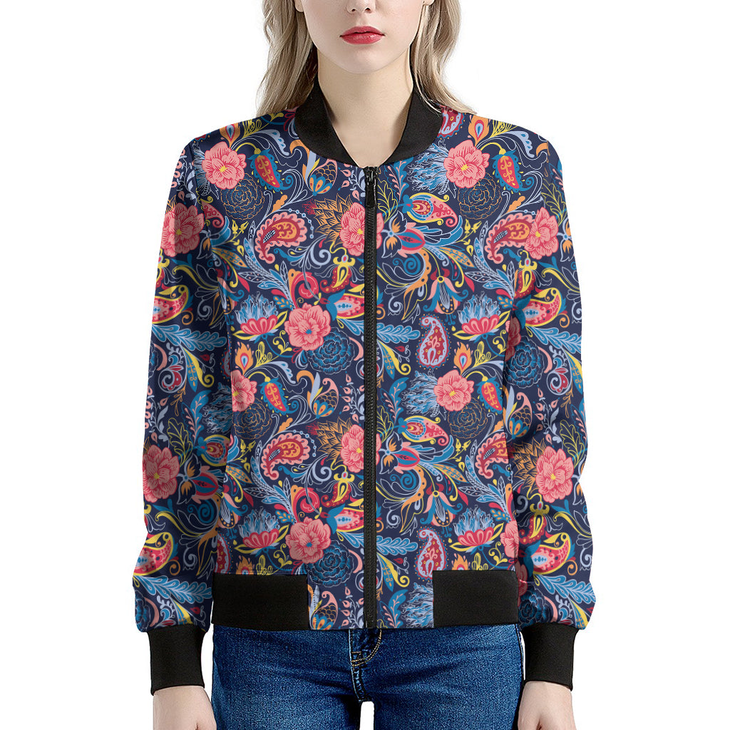 Boho Paisley Pattern Print Women's Bomber Jacket