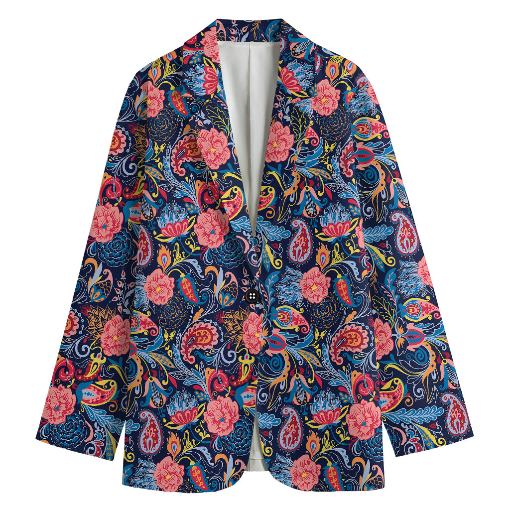 Boho Paisley Pattern Print Women's Cotton Blazer