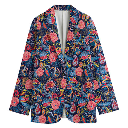 Boho Paisley Pattern Print Women's Cotton Blazer