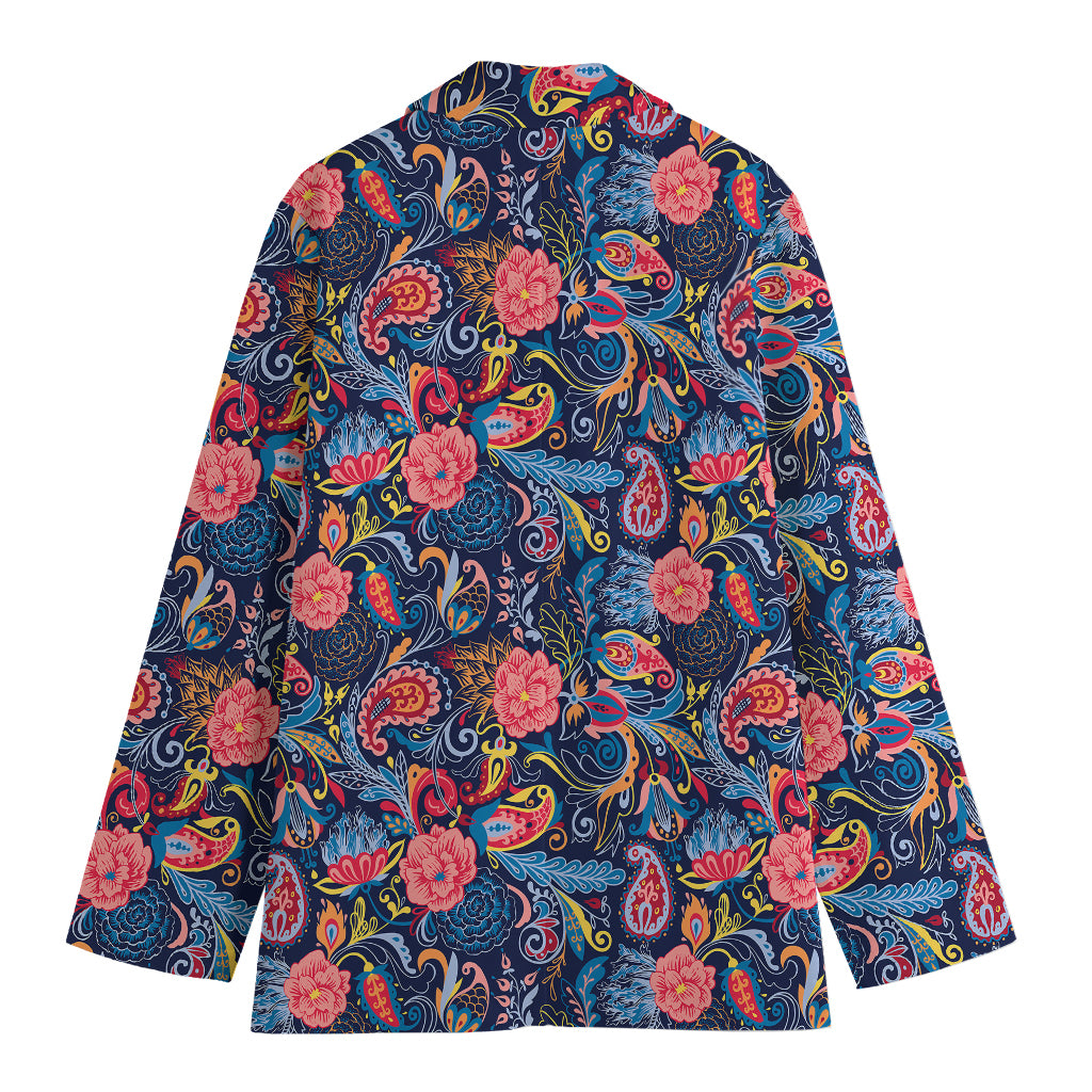 Boho Paisley Pattern Print Women's Cotton Blazer
