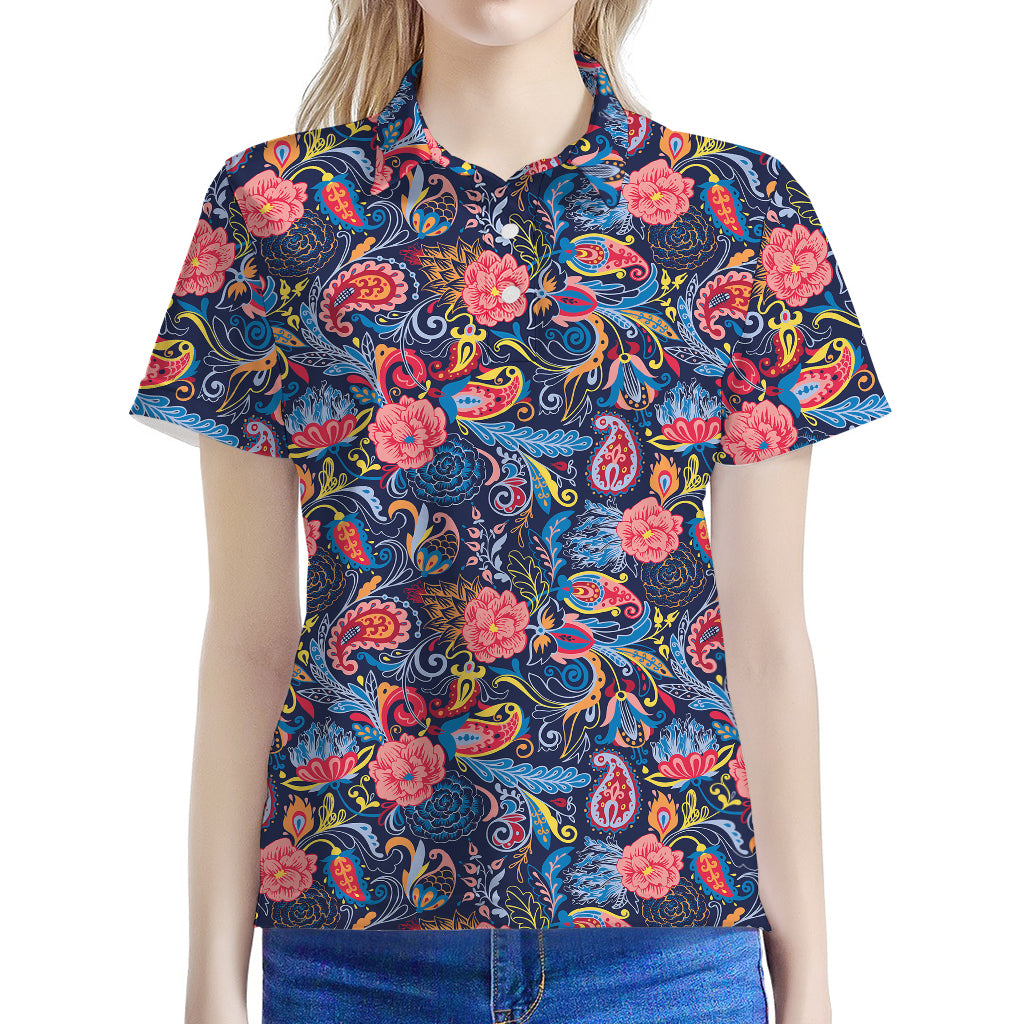 Boho Paisley Pattern Print Women's Polo Shirt