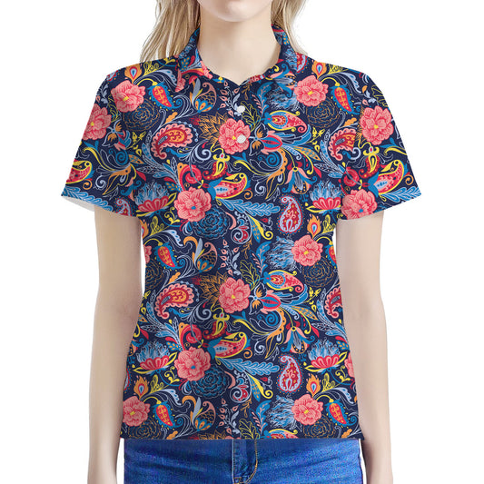 Boho Paisley Pattern Print Women's Polo Shirt