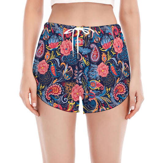 Boho Paisley Pattern Print Women's Split Running Shorts
