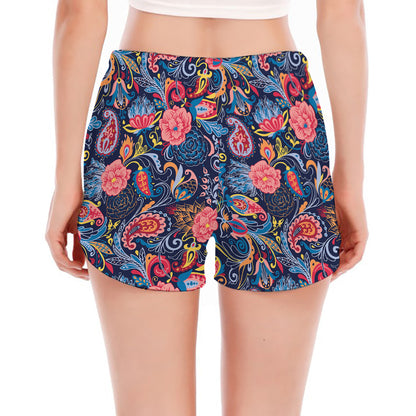 Boho Paisley Pattern Print Women's Split Running Shorts
