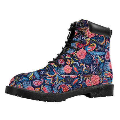 Boho Paisley Pattern Print Work Boots