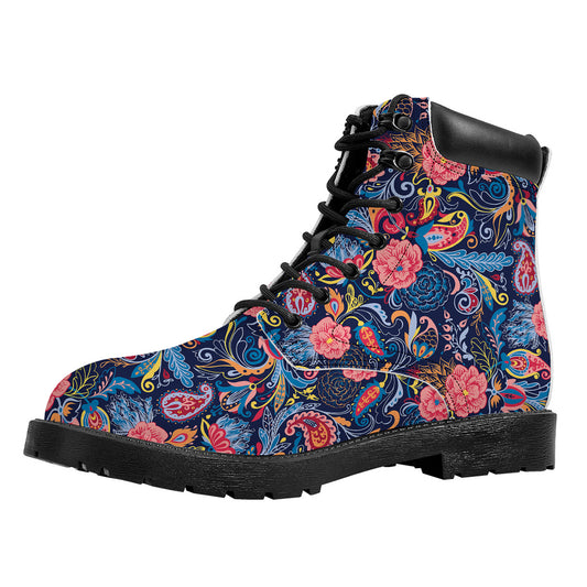 Boho Paisley Pattern Print Work Boots