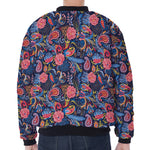 Boho Paisley Pattern Print Zip Sleeve Bomber Jacket