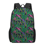 Boho Peacock Feather Pattern Print 17 Inch Backpack