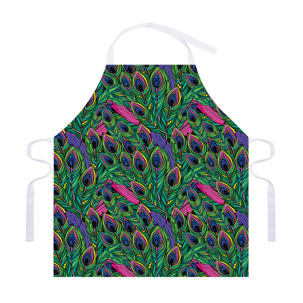 Boho Peacock Feather Pattern Print Adjustable Apron