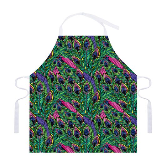 Boho Peacock Feather Pattern Print Adjustable Apron