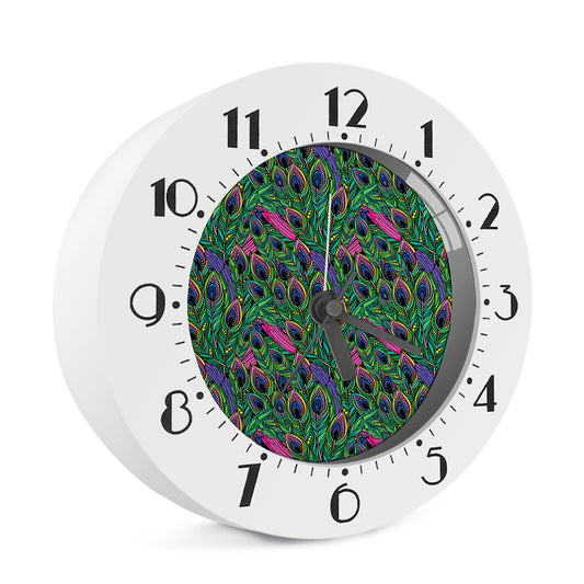 Boho Peacock Feather Pattern Print Alarm Clock