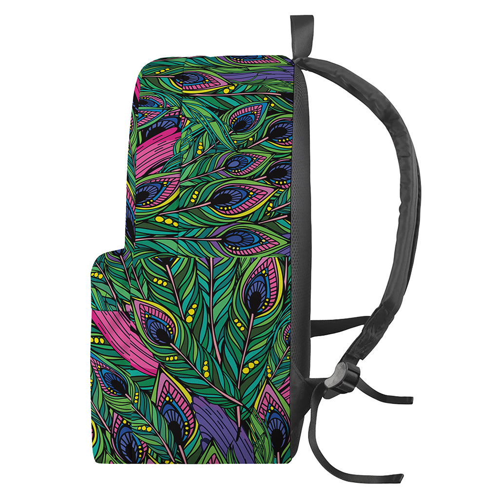 Boho Peacock Feather Pattern Print Backpack