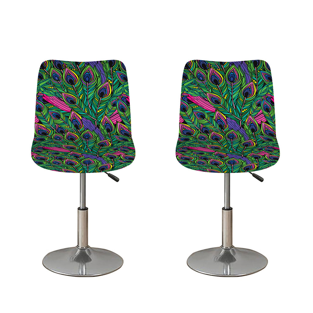 Boho Peacock Feather Pattern Print Bar Stool Covers