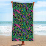 Boho Peacock Feather Pattern Print Beach Towel