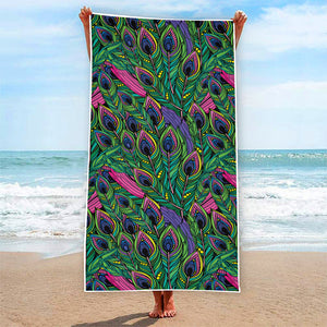 Boho Peacock Feather Pattern Print Beach Towel