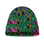 Boho Peacock Feather Pattern Print Beanie