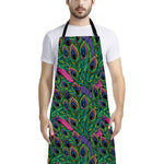 Boho Peacock Feather Pattern Print Bib Apron With Pocket