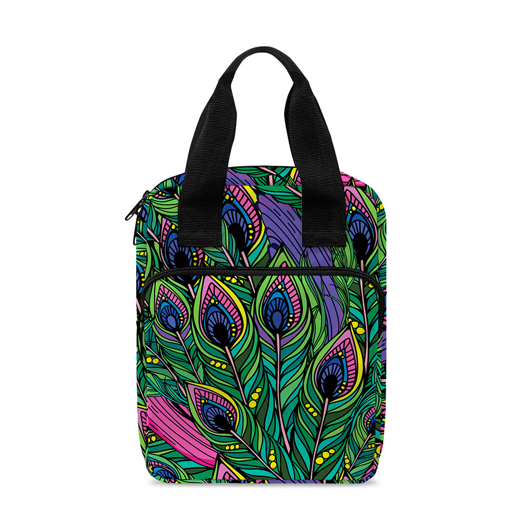 Boho Peacock Feather Pattern Print Bible Tote Bag