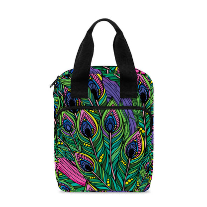 Boho Peacock Feather Pattern Print Bible Tote Bag
