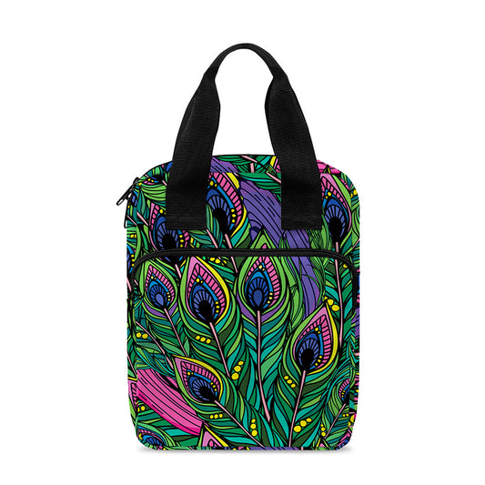 Boho Peacock Feather Pattern Print Bible Tote Bag