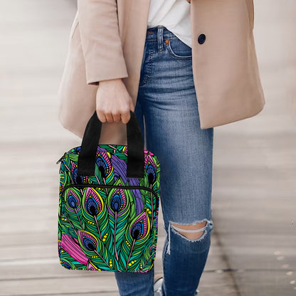Boho Peacock Feather Pattern Print Bible Tote Bag