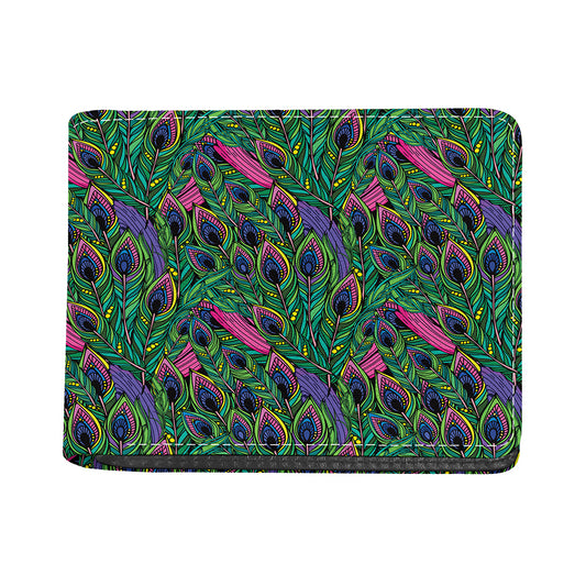 Boho Peacock Feather Pattern Print Bifold Wallet