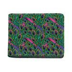 Boho Peacock Feather Pattern Print Bifold Wallet