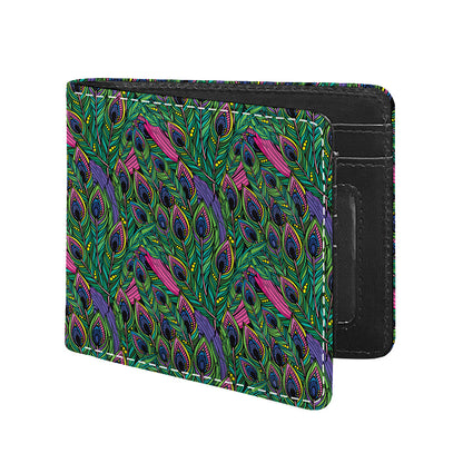 Boho Peacock Feather Pattern Print Bifold Wallet