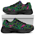 Boho Peacock Feather Pattern Print Black Chunky Shoes
