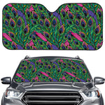 Boho Peacock Feather Pattern Print Car Windshield Sun Shade