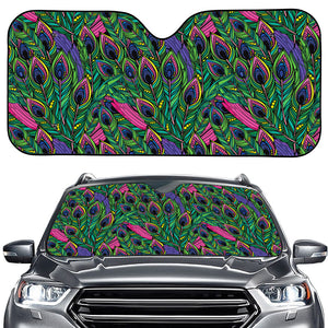 Boho Peacock Feather Pattern Print Car Windshield Sun Shade