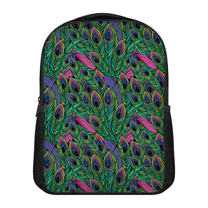 Boho Peacock Feather Pattern Print Casual Backpack