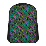 Boho Peacock Feather Pattern Print Casual Backpack