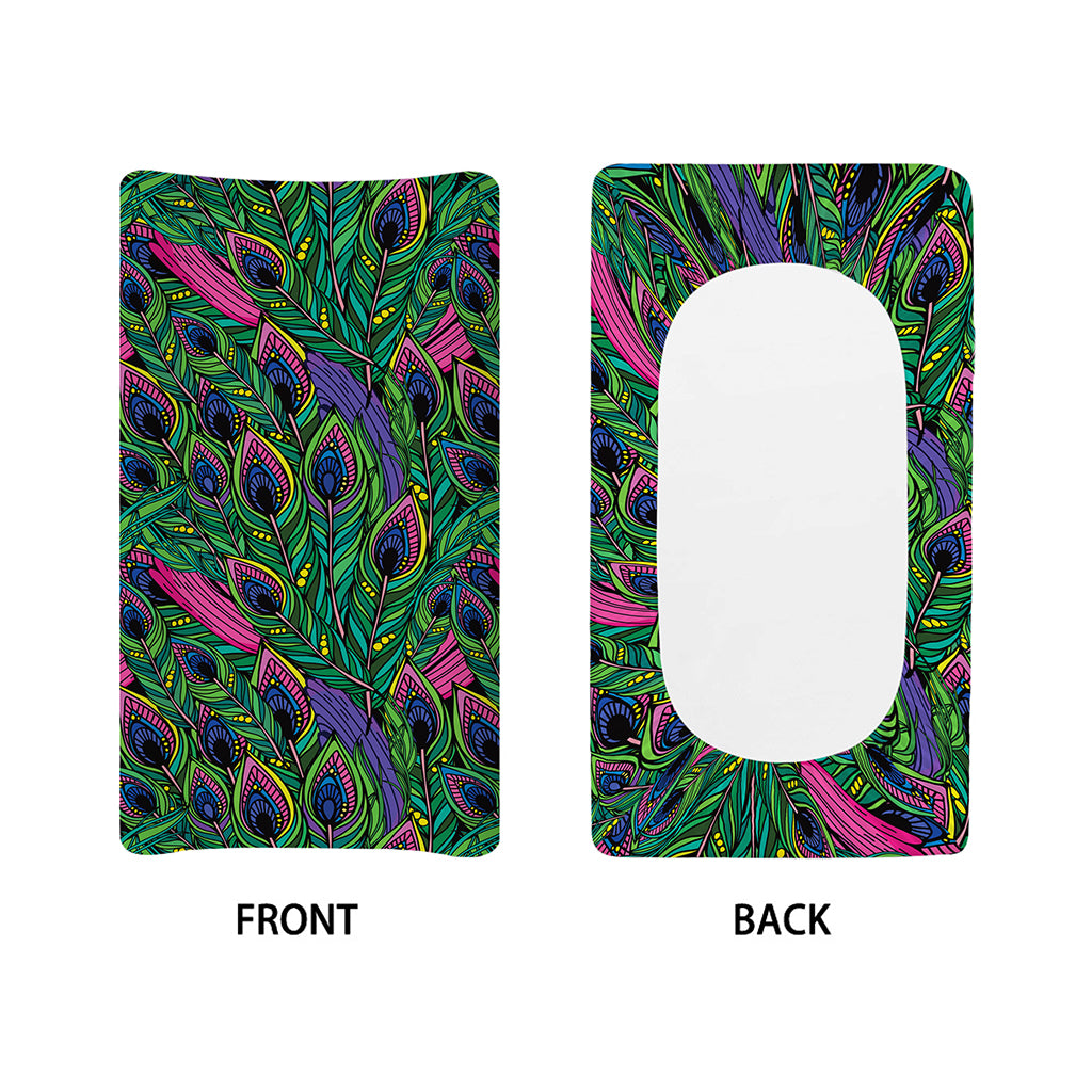 Boho Peacock Feather Pattern Print Changing Pad Cover