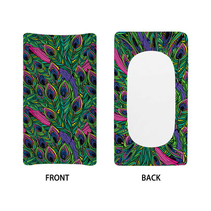 Boho Peacock Feather Pattern Print Changing Pad Cover