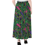 Boho Peacock Feather Pattern Print Chiffon Maxi Skirt