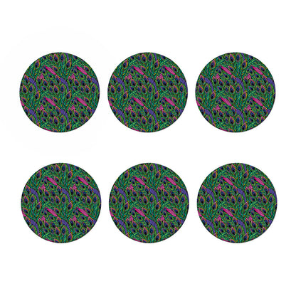 Boho Peacock Feather Pattern Print Coaster Set