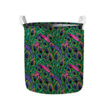 Boho Peacock Feather Pattern Print Collapsible Laundry Basket