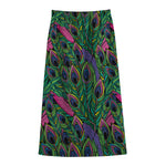 Boho Peacock Feather Pattern Print Cotton Front Slit Maxi Skirt