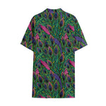 Boho Peacock Feather Pattern Print Cotton Hawaiian Shirt