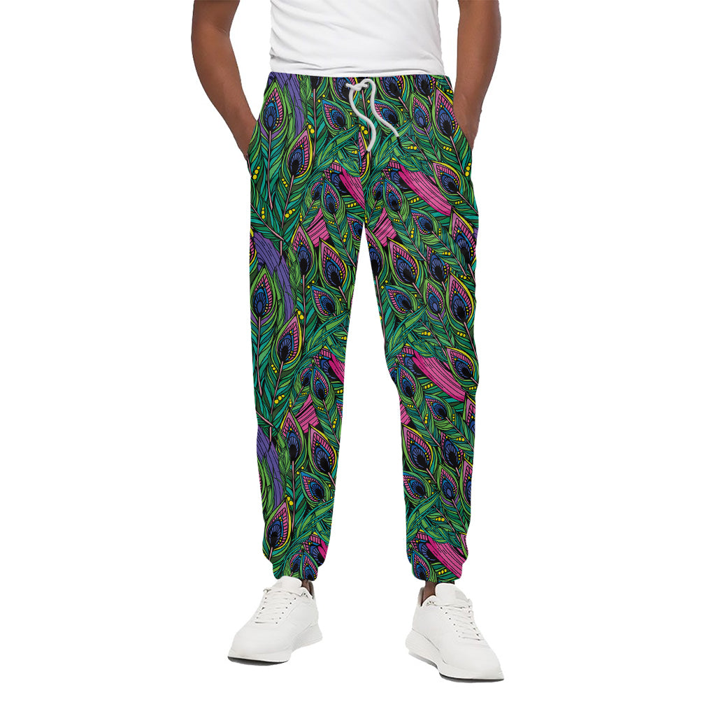 Boho Peacock Feather Pattern Print Cotton Pants