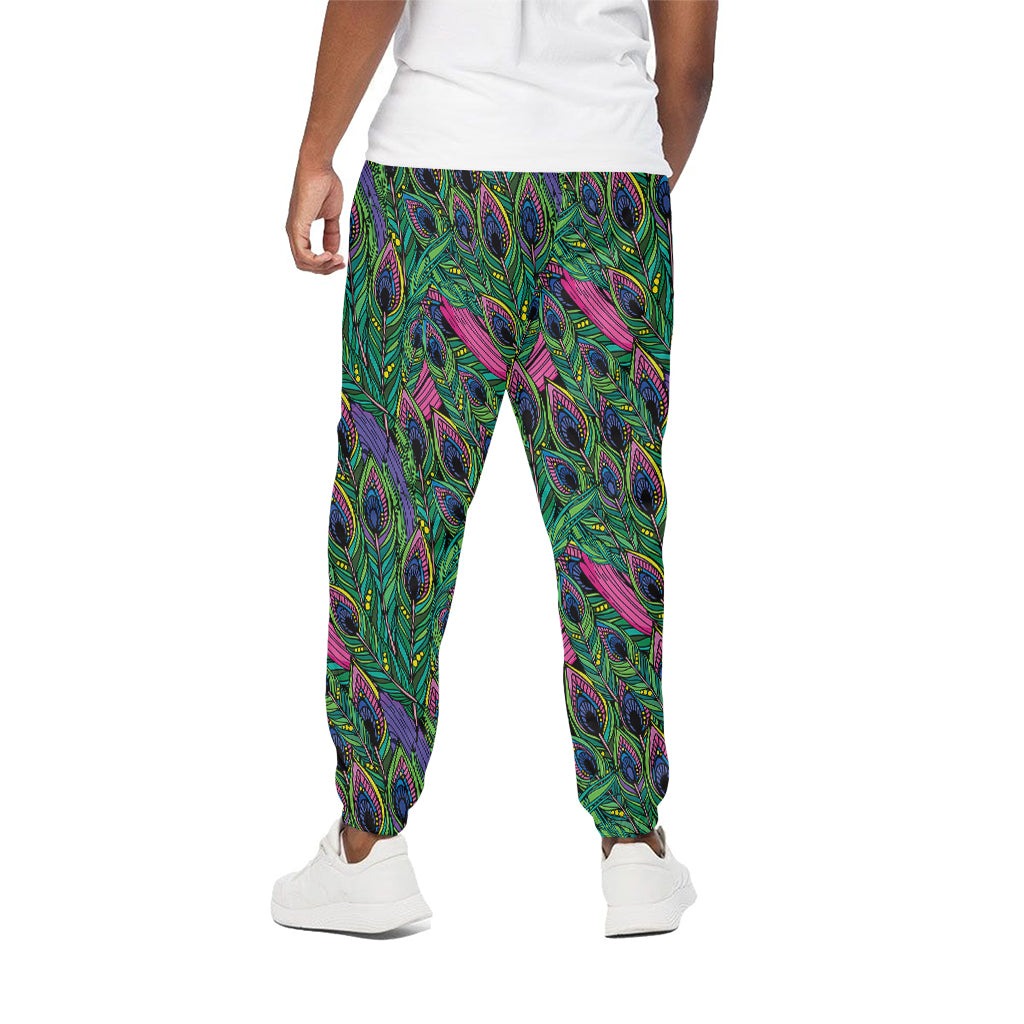 Boho Peacock Feather Pattern Print Cotton Pants