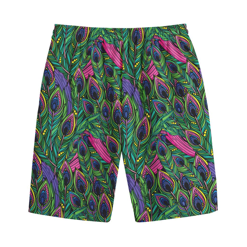 Boho Peacock Feather Pattern Print Cotton Shorts