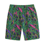 Boho Peacock Feather Pattern Print Cotton Shorts