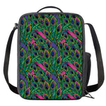 Boho Peacock Feather Pattern Print Crossbody Lunch Bag