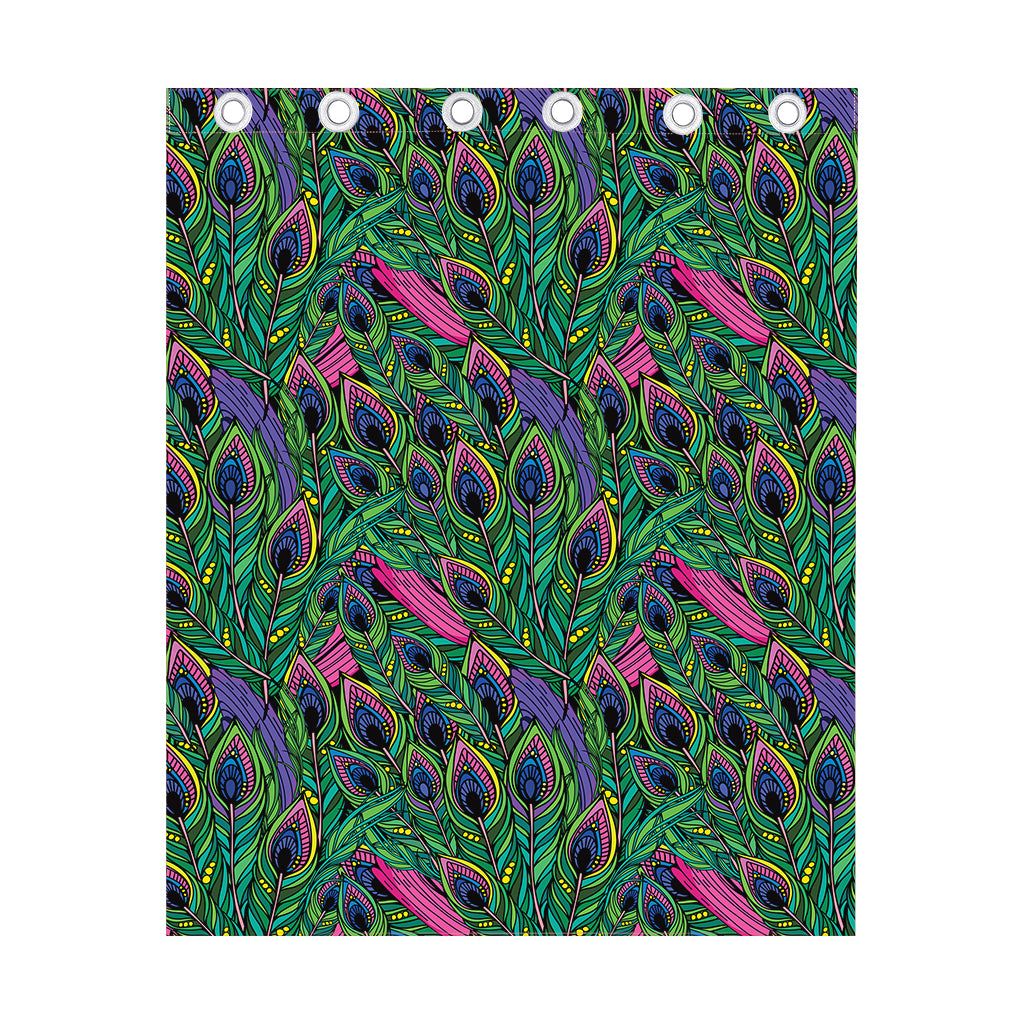 Boho Peacock Feather Pattern Print Curtain