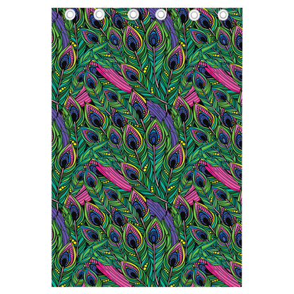 Boho Peacock Feather Pattern Print Curtain