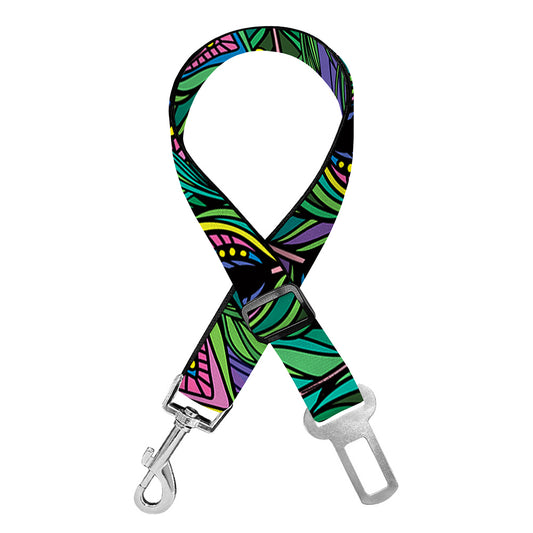 Boho Peacock Feather Pattern Print Dog Seat Belt