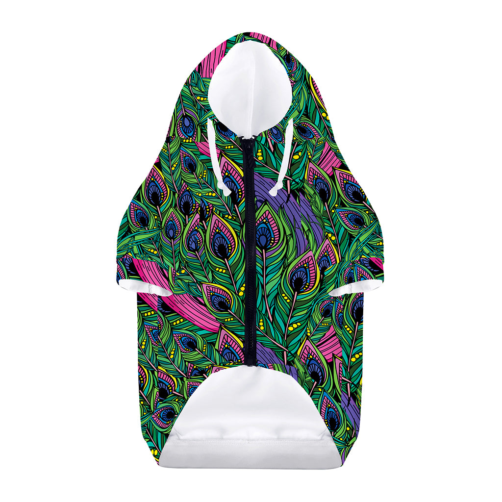 Boho Peacock Feather Pattern Print Dog Zip Up Hoodie